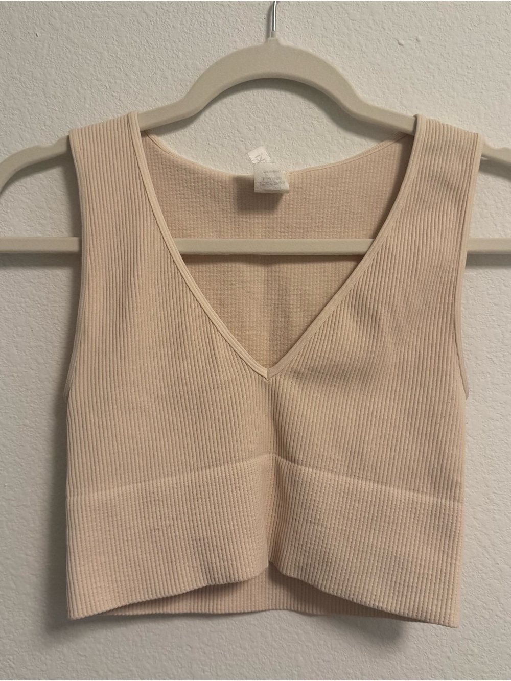 Nikibiki Ribbed V-Neck Cropped Tank - Cream